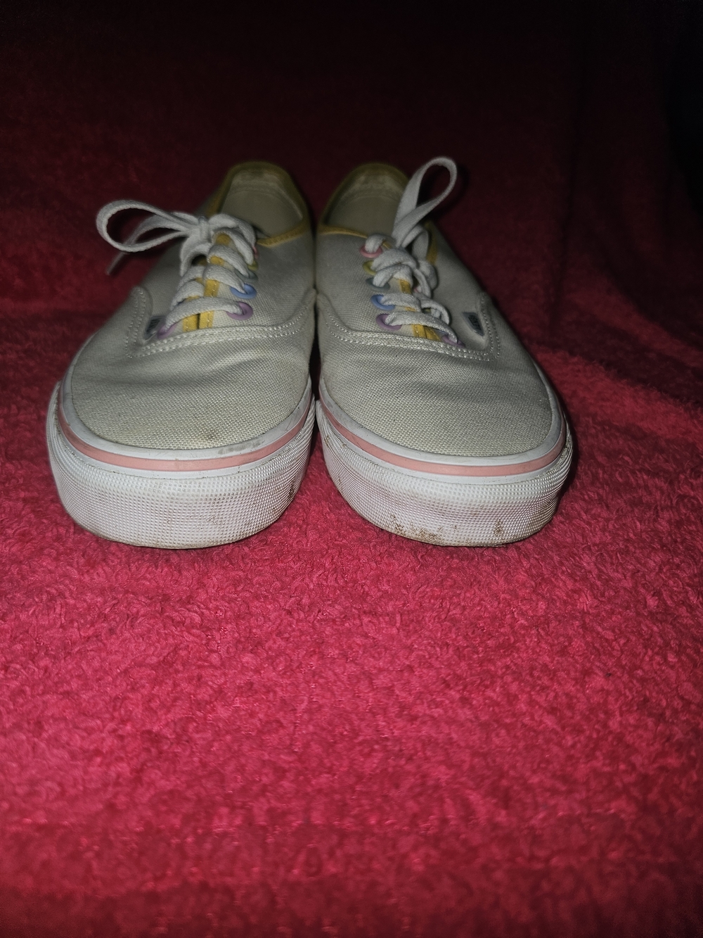 Women's Canvas Lace-Up Sneakers in Off-White with Pastel Accents